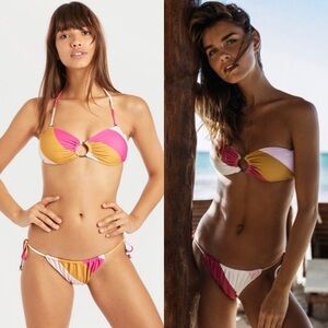 NWT Billabong Soul Stripe Bandeau Top Hike Bottoms Two Piece Swimsuit Set